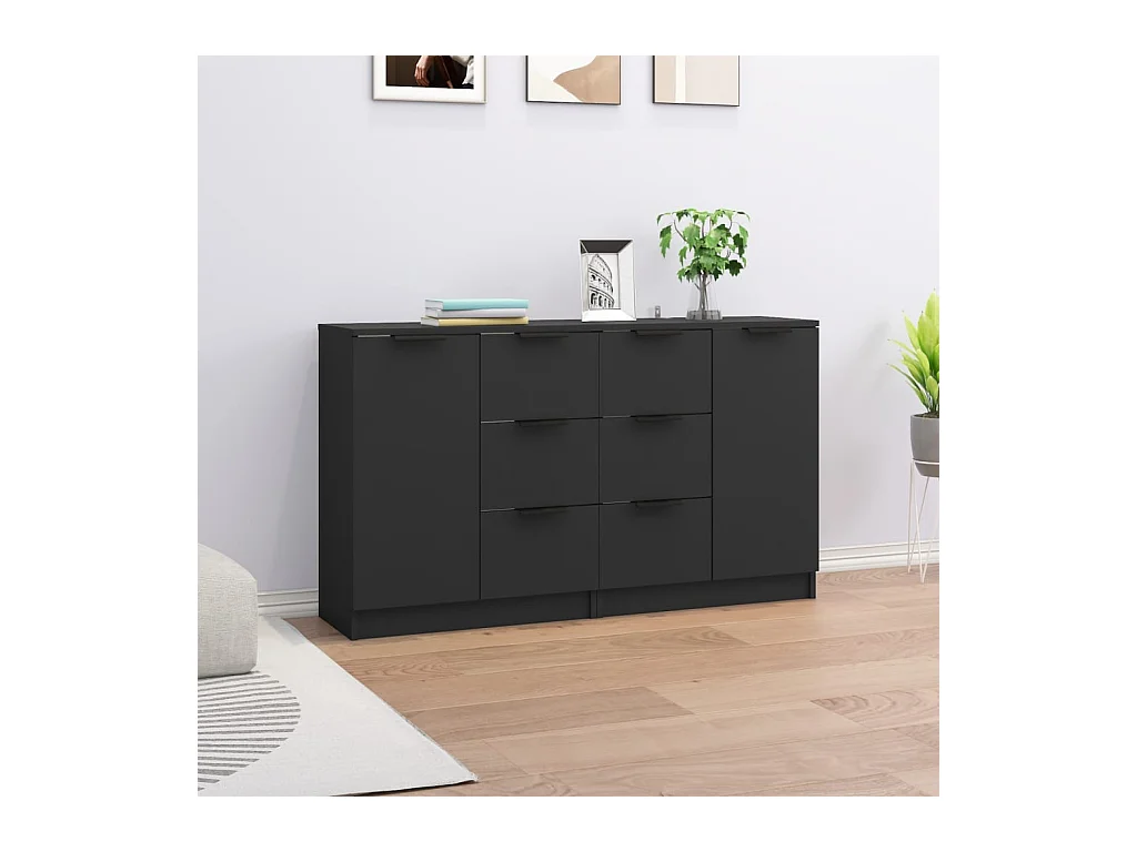 Credenze 2 pz Nere 60x30x70 cm in Legno Multistrato