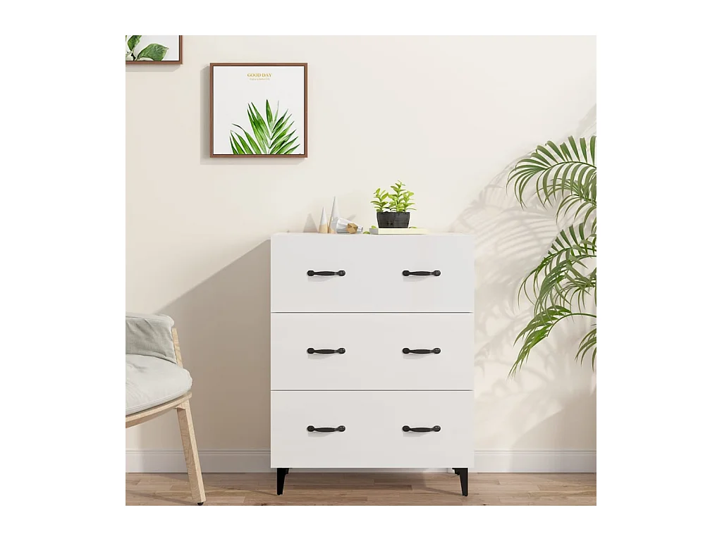 Buffet Blanc brillant 69,5x34x90 cm Bois d'ingénierie