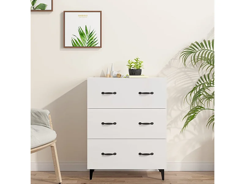 Buffet Blanc brillant 69,5x34x90 cm Bois d'ingénierie