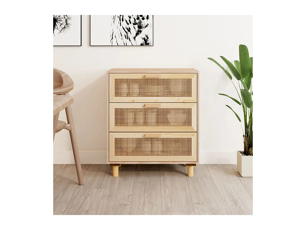 Buffet Marron 60x30x70 cm Bois de pin massif et rotin naturel