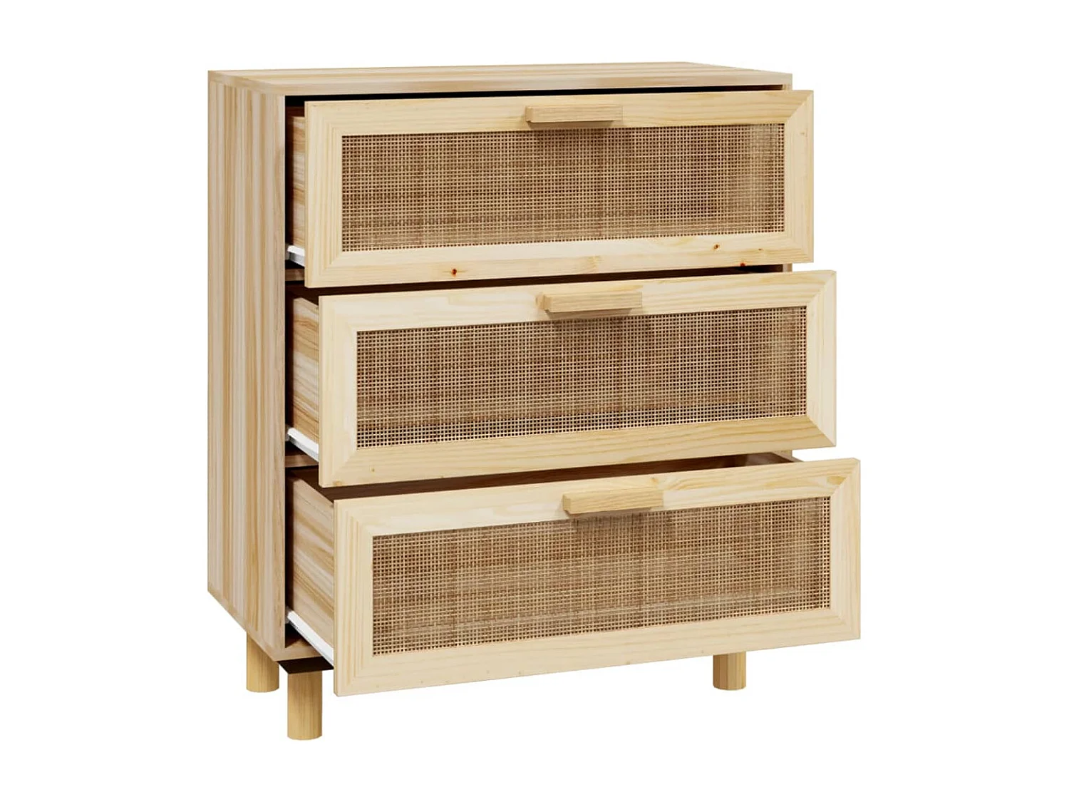 Buffet Marron 60x30x70 cm Bois de pin massif et rotin naturel