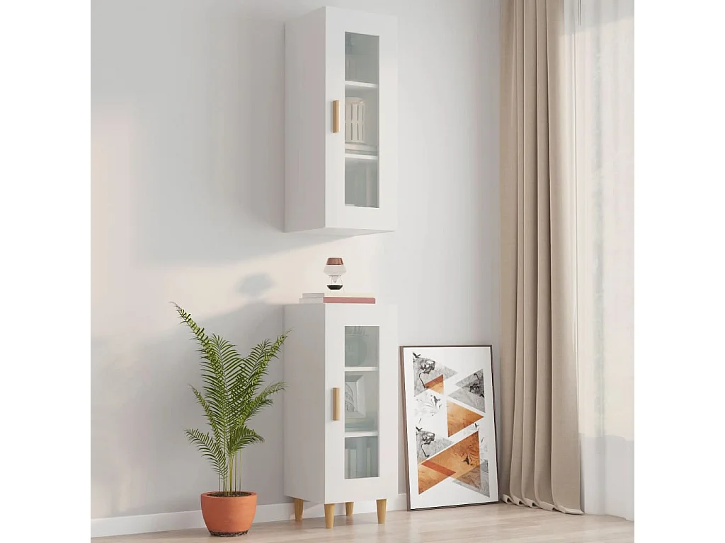 Armário de parede suspenso 34,5x34x90 cm branco brilhante