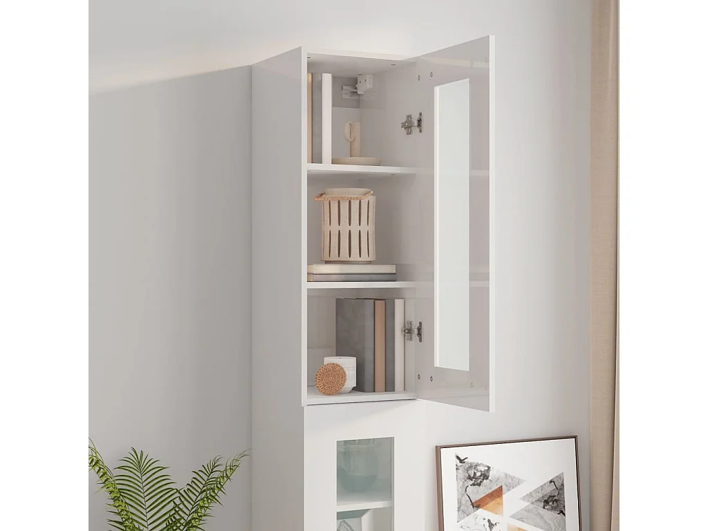 Armário de parede suspenso 34,5x34x90 cm branco brilhante