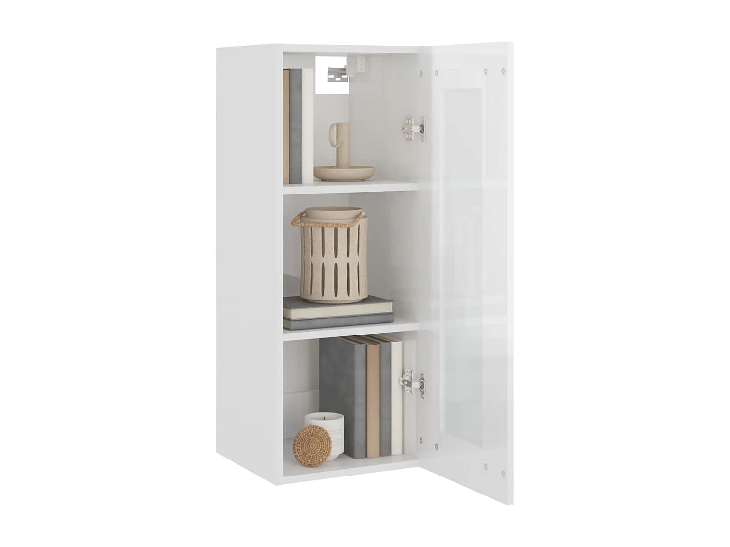 Armário de parede suspenso 34,5x34x90 cm branco brilhante