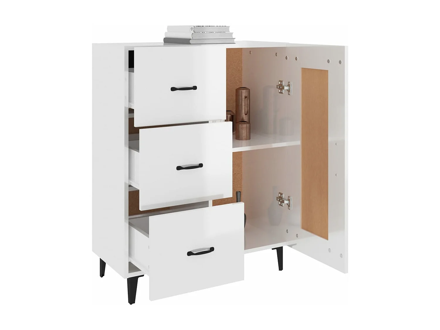 Buffet Blanc brillant 69,5x34x90 cm Bois d'ingénierie