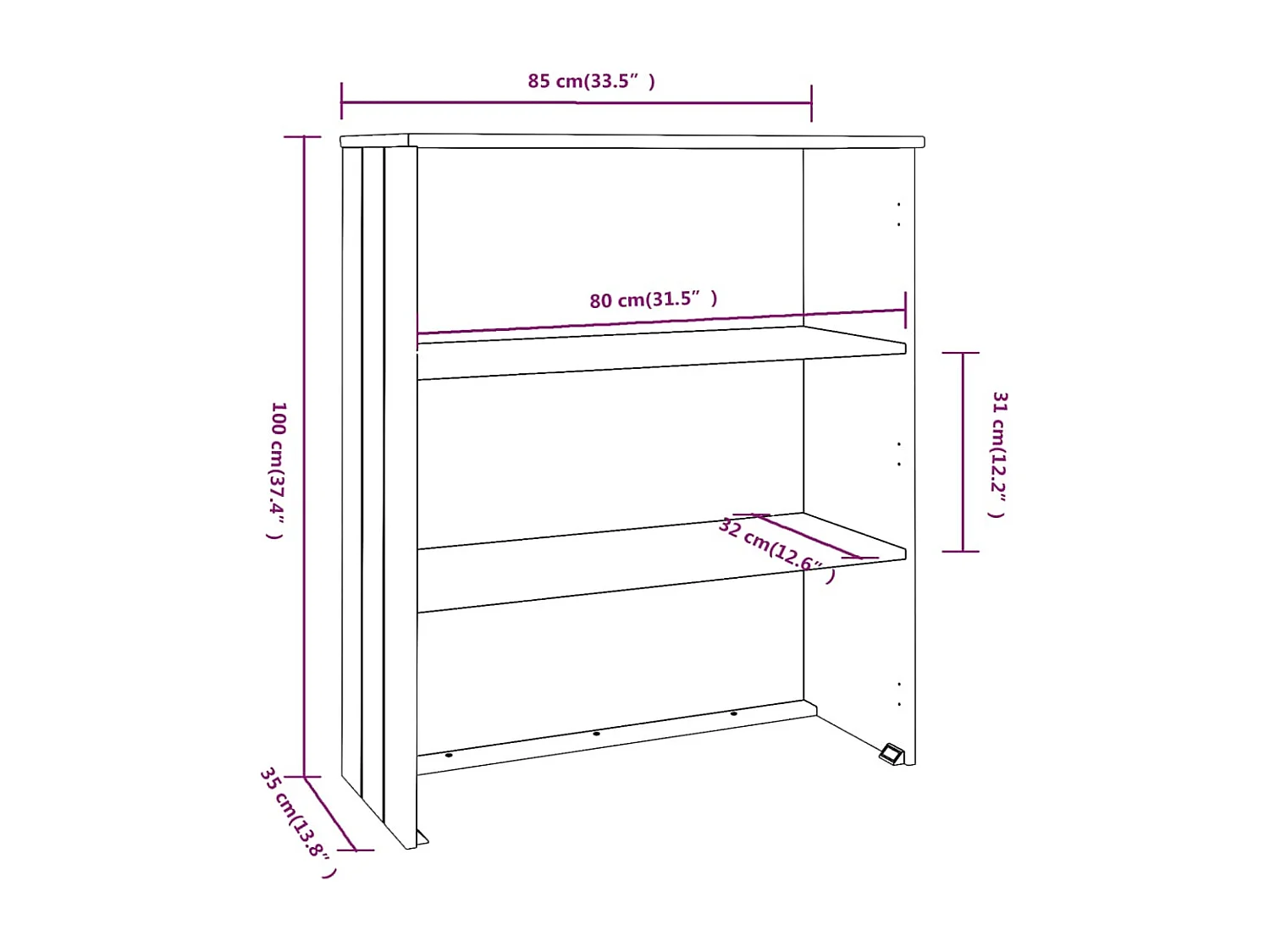 Opzetkast HAMAR 85x35x100 cm massief grenenhout lichtgrijs