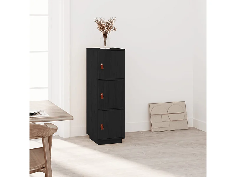 Credenza Nera 34x40x108,5 cm in Legno Massello di Pino