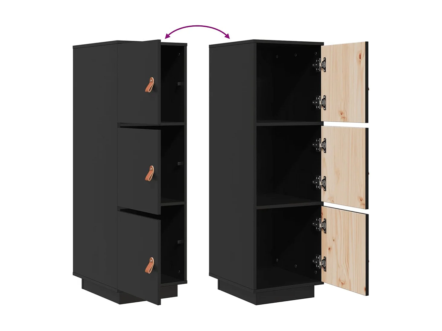 Buffet haut Noir 34x40x108,5 cm Bois massif de pin