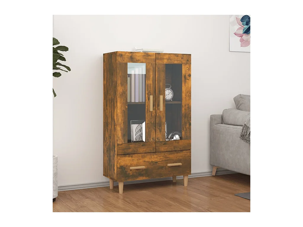 Buffet haut Chêne fumé 70x31x115 cm Bois d'ingénierie