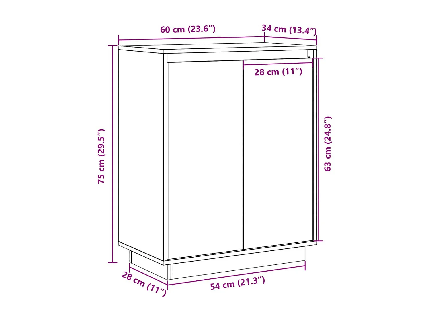 Dressoir 60x34x75 cm massief grenenhout wit