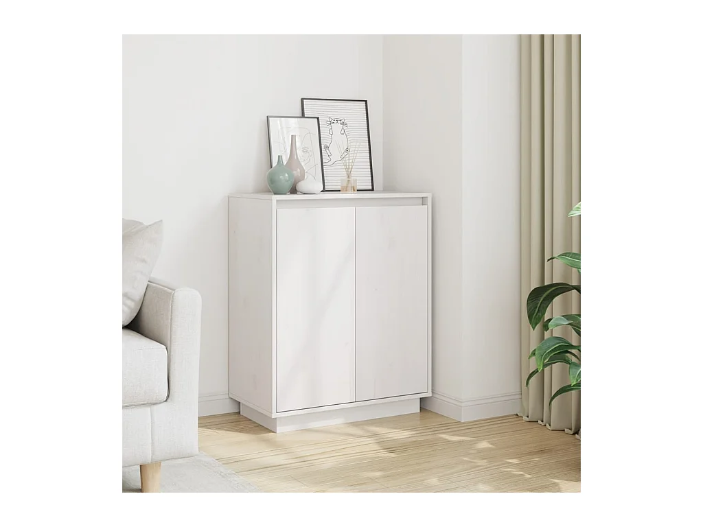 Credenza Bianca 60x34x75 cm in Legno Massello di Pino