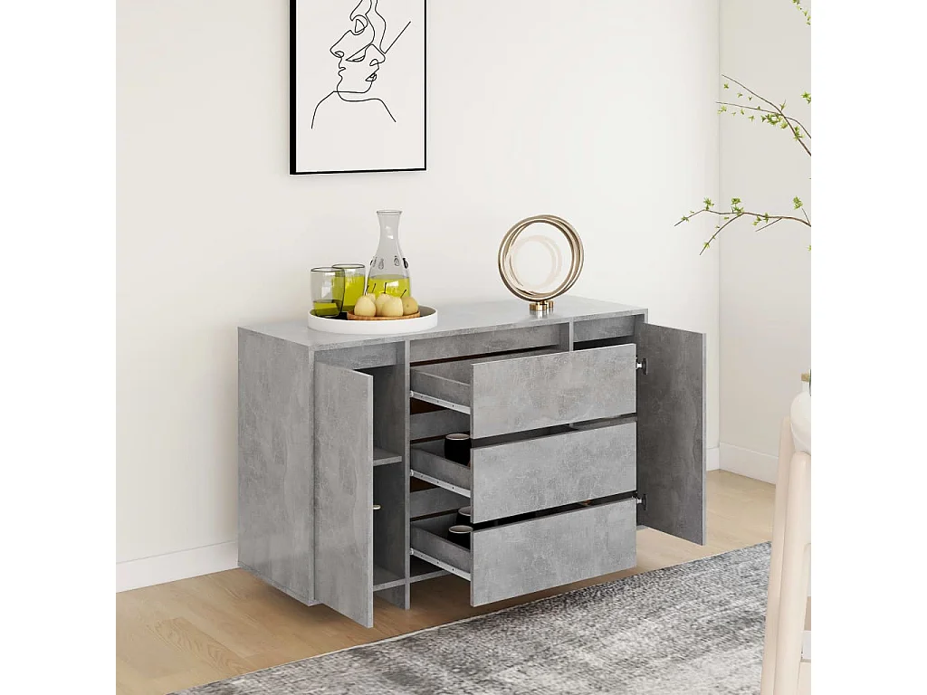Buffet avec 3 tiroirs Gris béton 120x41x75 cm Bois d'ingénierie