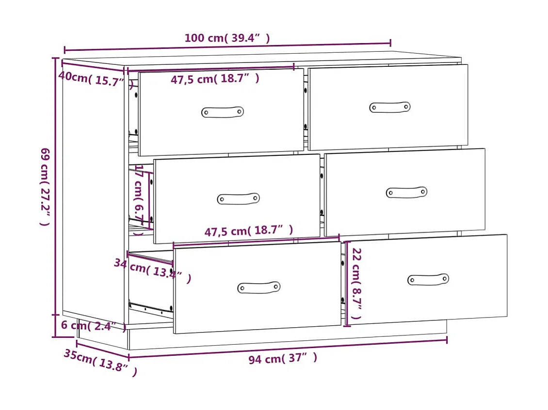 Buffet Blanc 100x40x75 cm Bois massif de pin