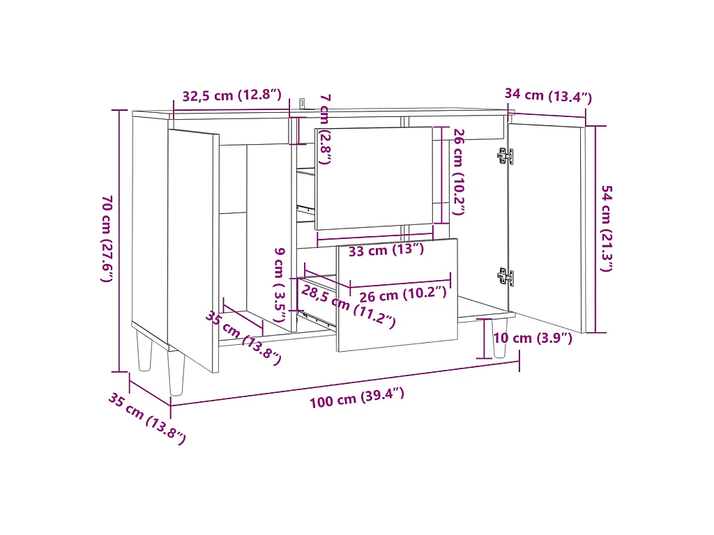 Sideboard Sonoma-Eiche 103,5x35x70 cm Holzwerkstoff