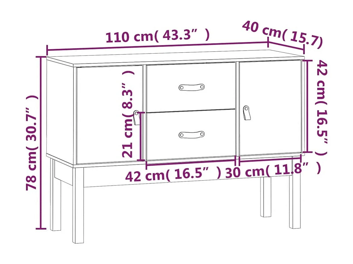 Dressoir 110x40x78 cm massief grenenhout zwart