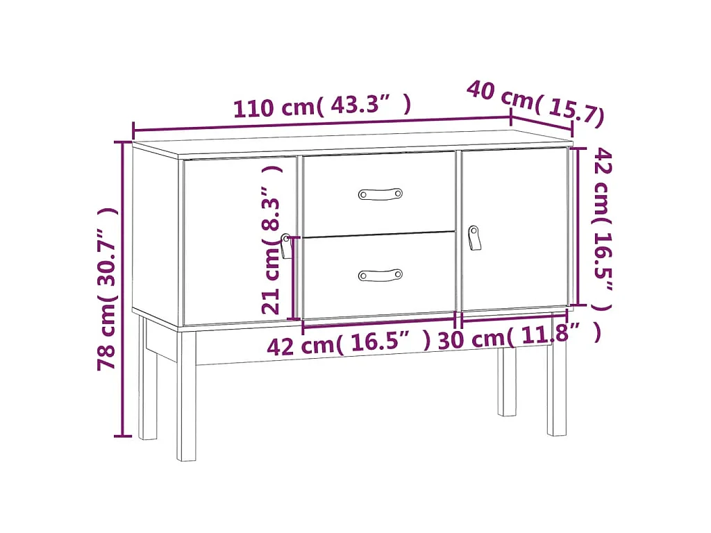 Buffet Noir 110x40x78 cm Bois massif de pin