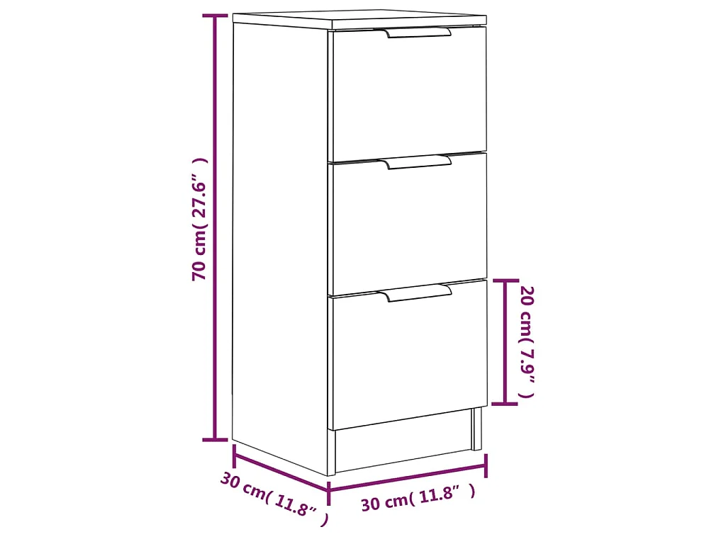 Dressoir 30x30x70 cm bewerkt hout gerookt eikenkleurig