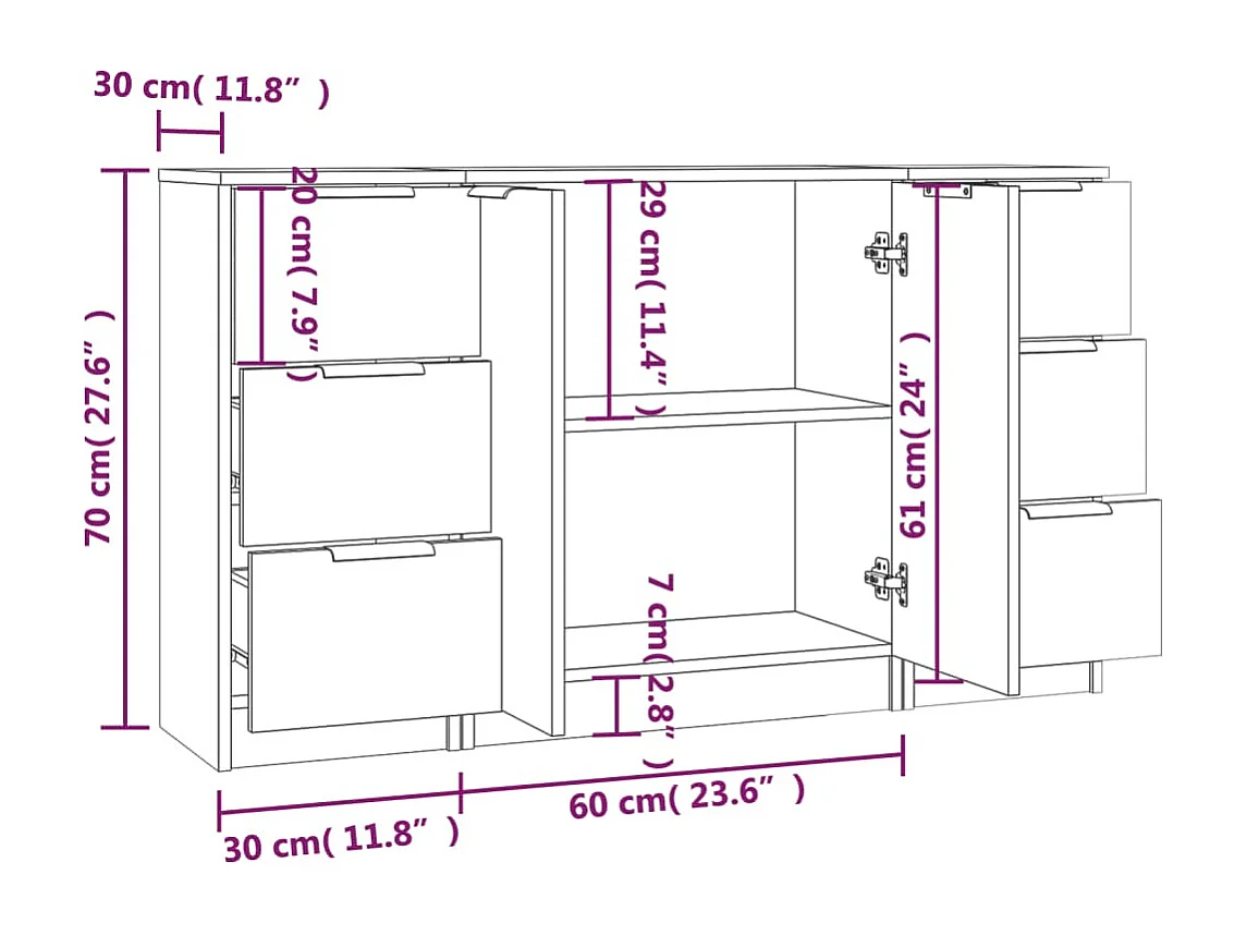 Sideboards 3 Stk. Betongrau Holzwerkstoff