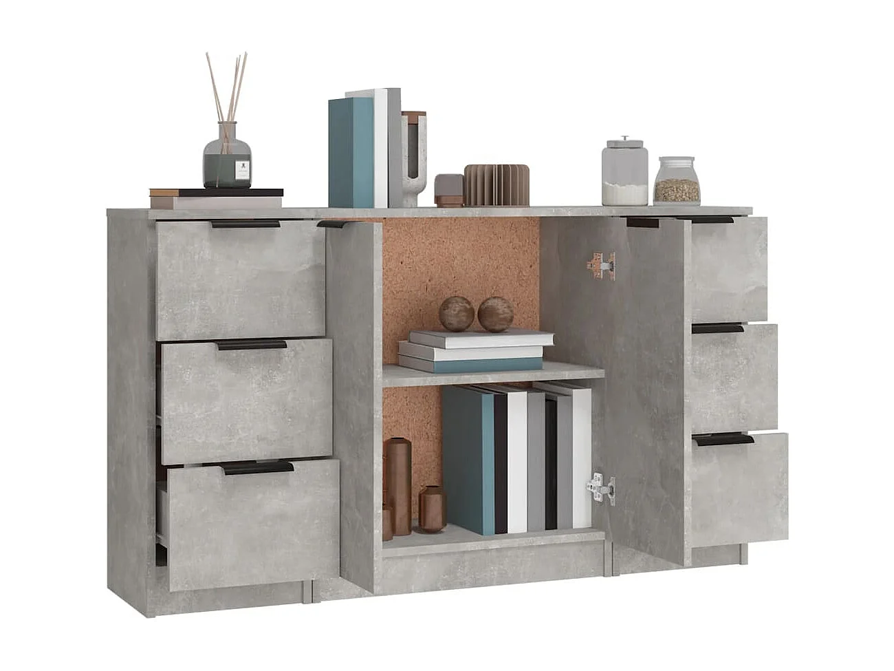 Sideboards 3 Stk. Betongrau Holzwerkstoff