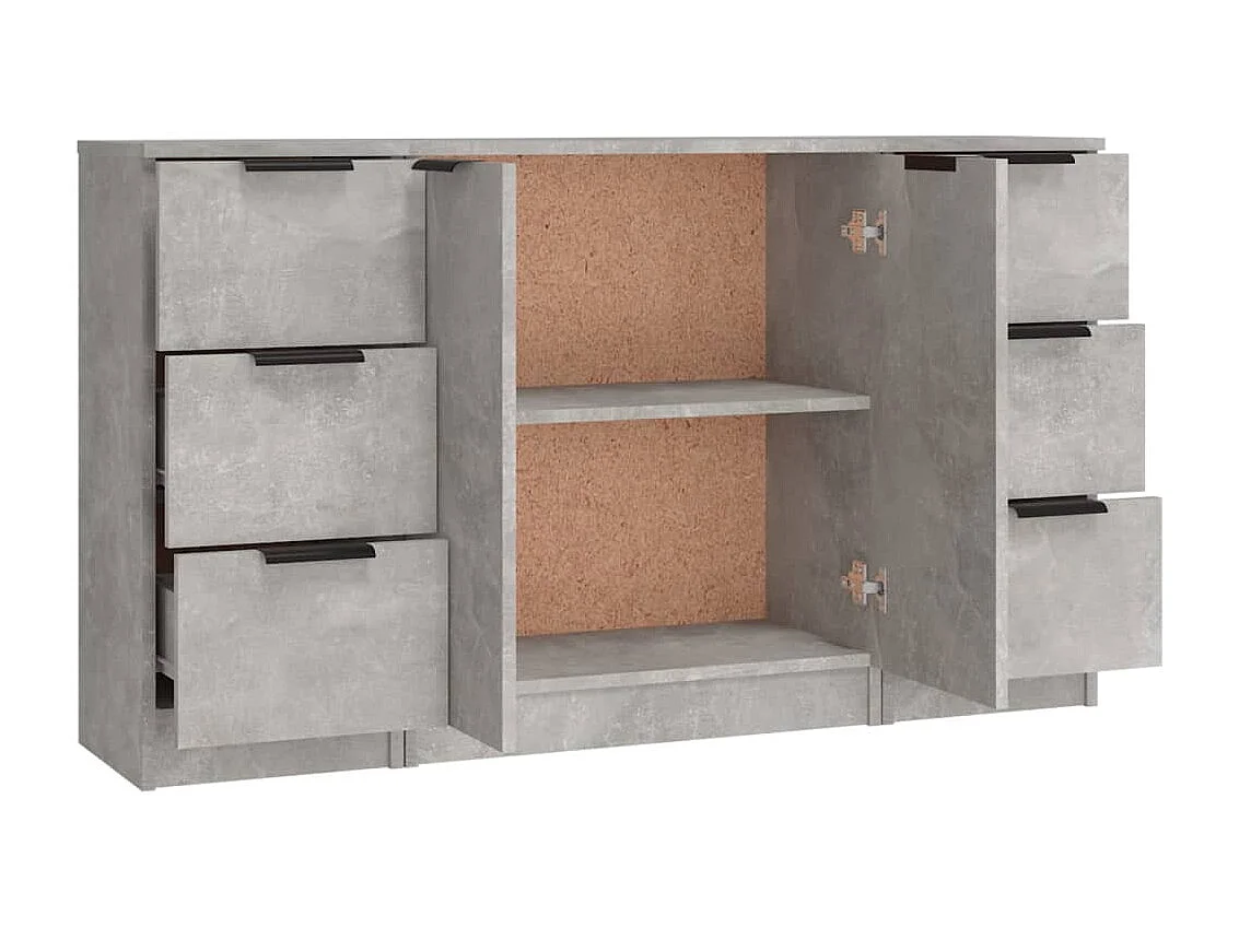 Dressoirs 3 st bewerkt hout betongrijs