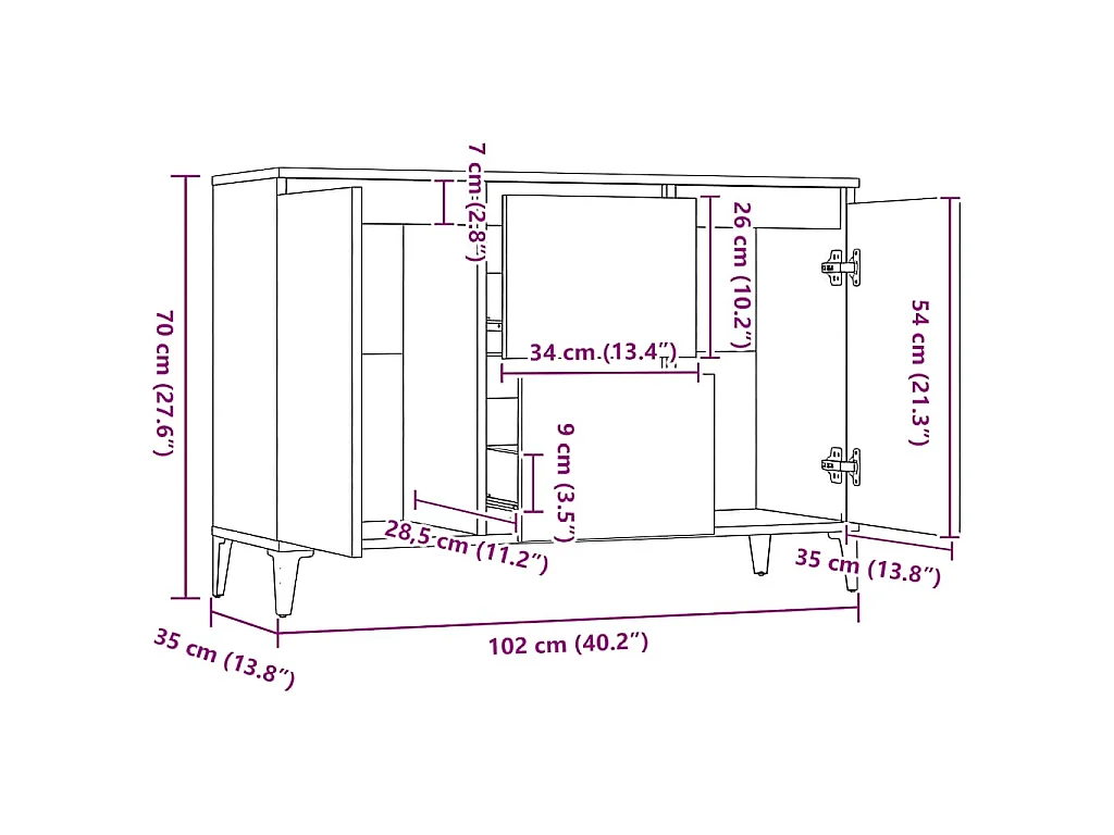 Aparador madera contrachapada color roble Sonoma 102x35x70 cm