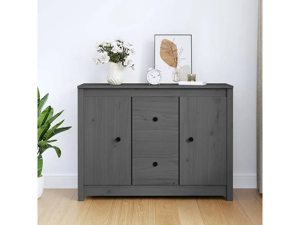 Aparador de madera maciza de pino gris 100x35x74 cm