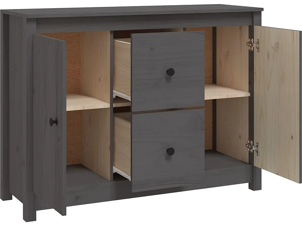 Aparador de madera maciza de pino gris 100x35x74 cm
