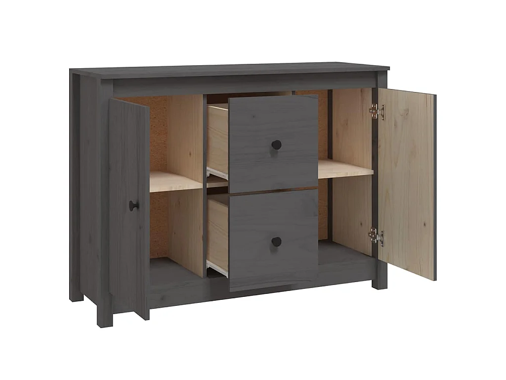 Buffet Gris 100x35x74 cm Bois massif de pin