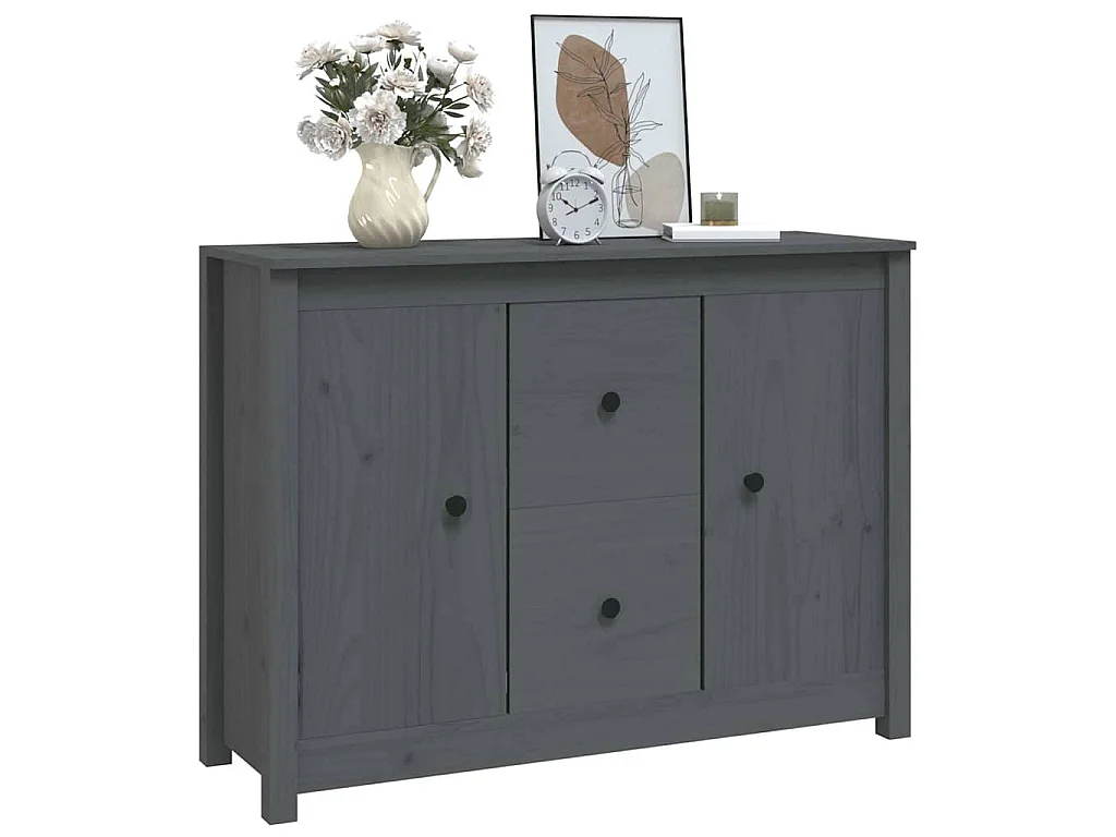 Buffet Gris 100x35x74 cm Bois massif de pin