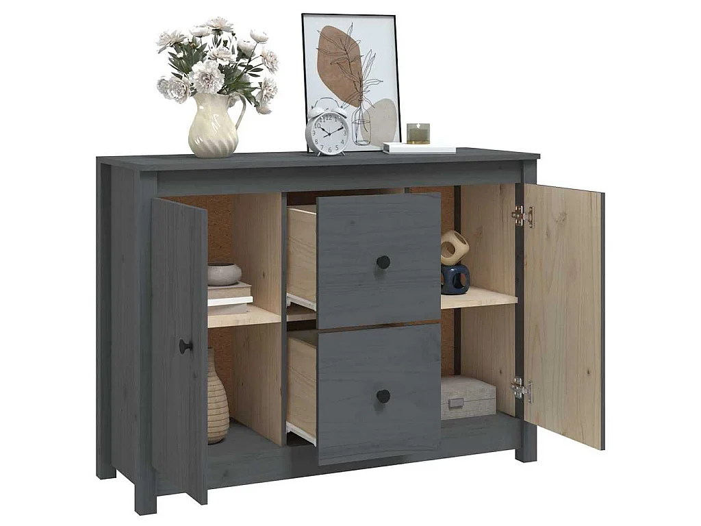 Buffet Gris 100x35x74 cm Bois massif de pin