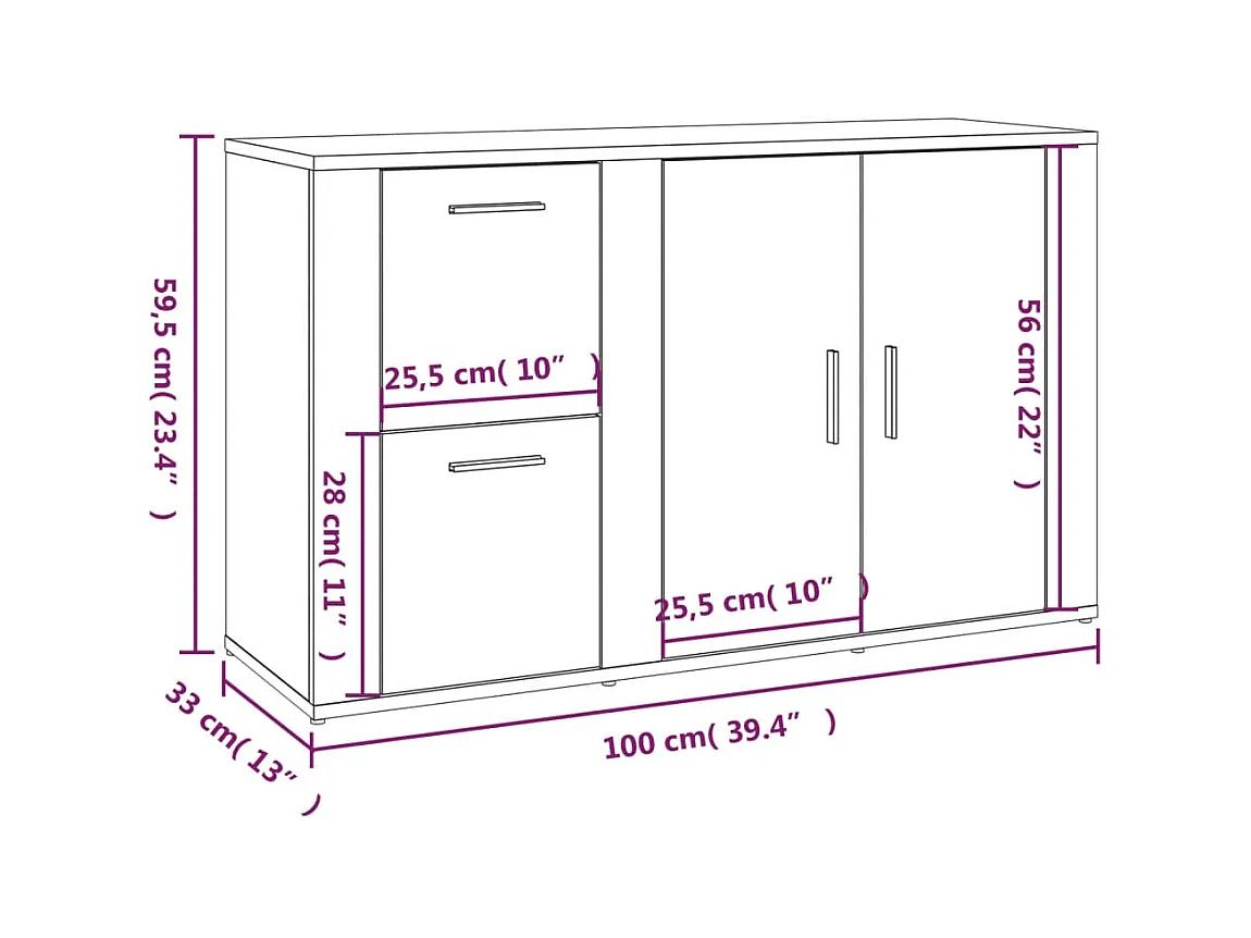 Aparador de madera contrachapada blanco 100x33x59,5 cm