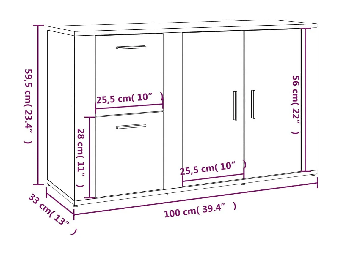 Dressoir 100x33x59,5 cm bewerkt hout wit
