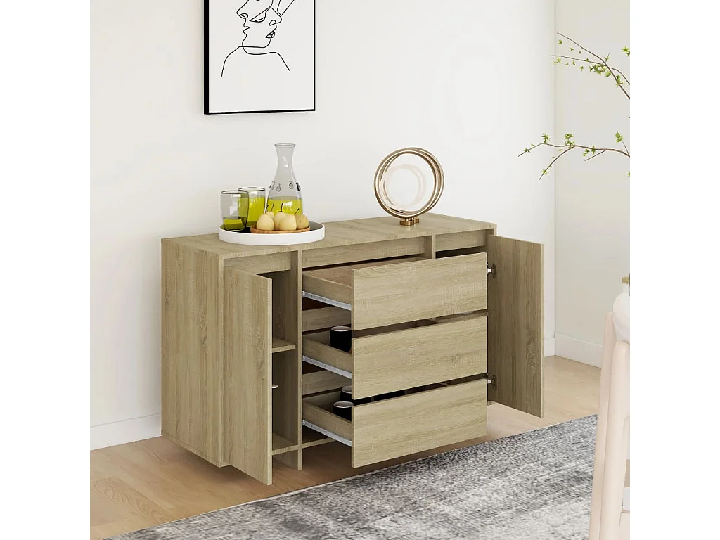 Dressoir met 3 lades 120x41x75 cm bewerkt hout sonoma eiken