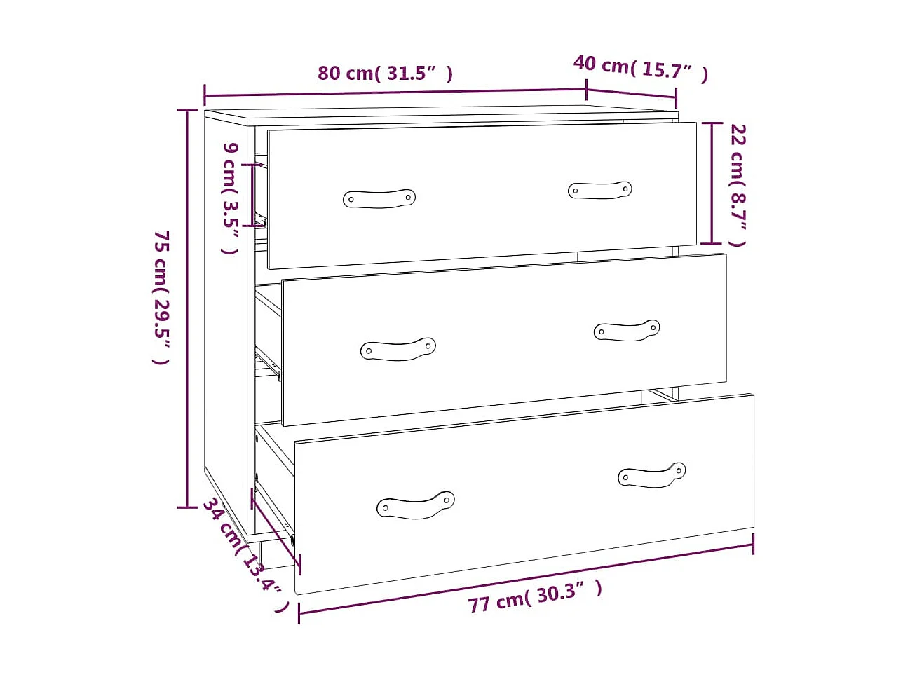 Dressoir 80x40x75 cm massief grenenhout