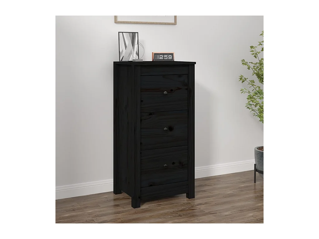 Buffet noir 40x35x80 cm bois massif de pin