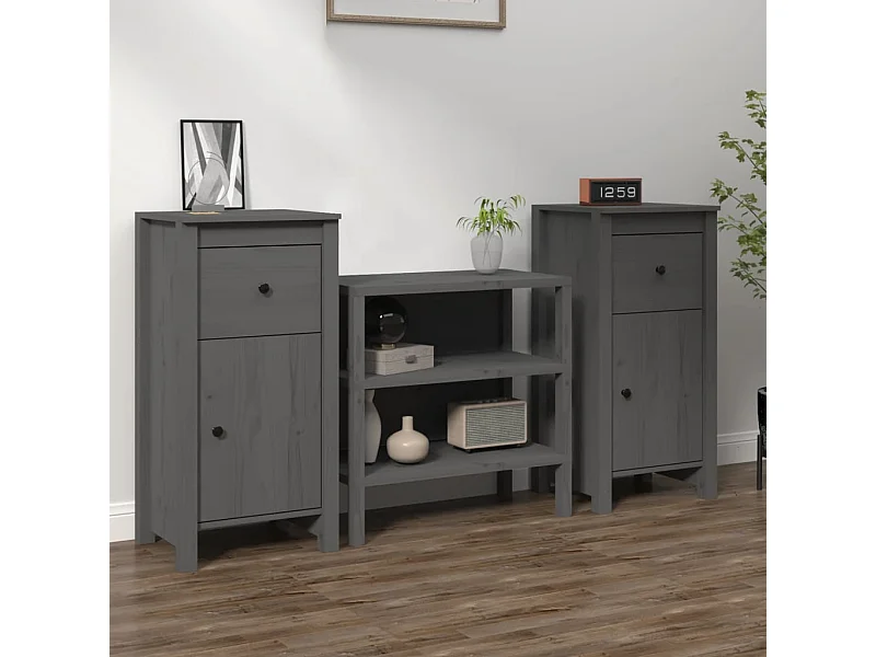 Sideboards 2 Stk. Grau 40x35x80 cm Massivholz Kiefer