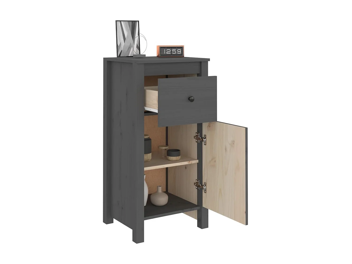 Credenze 2 pz Grigie 40x35x80 cm in Legno Massello di Pino