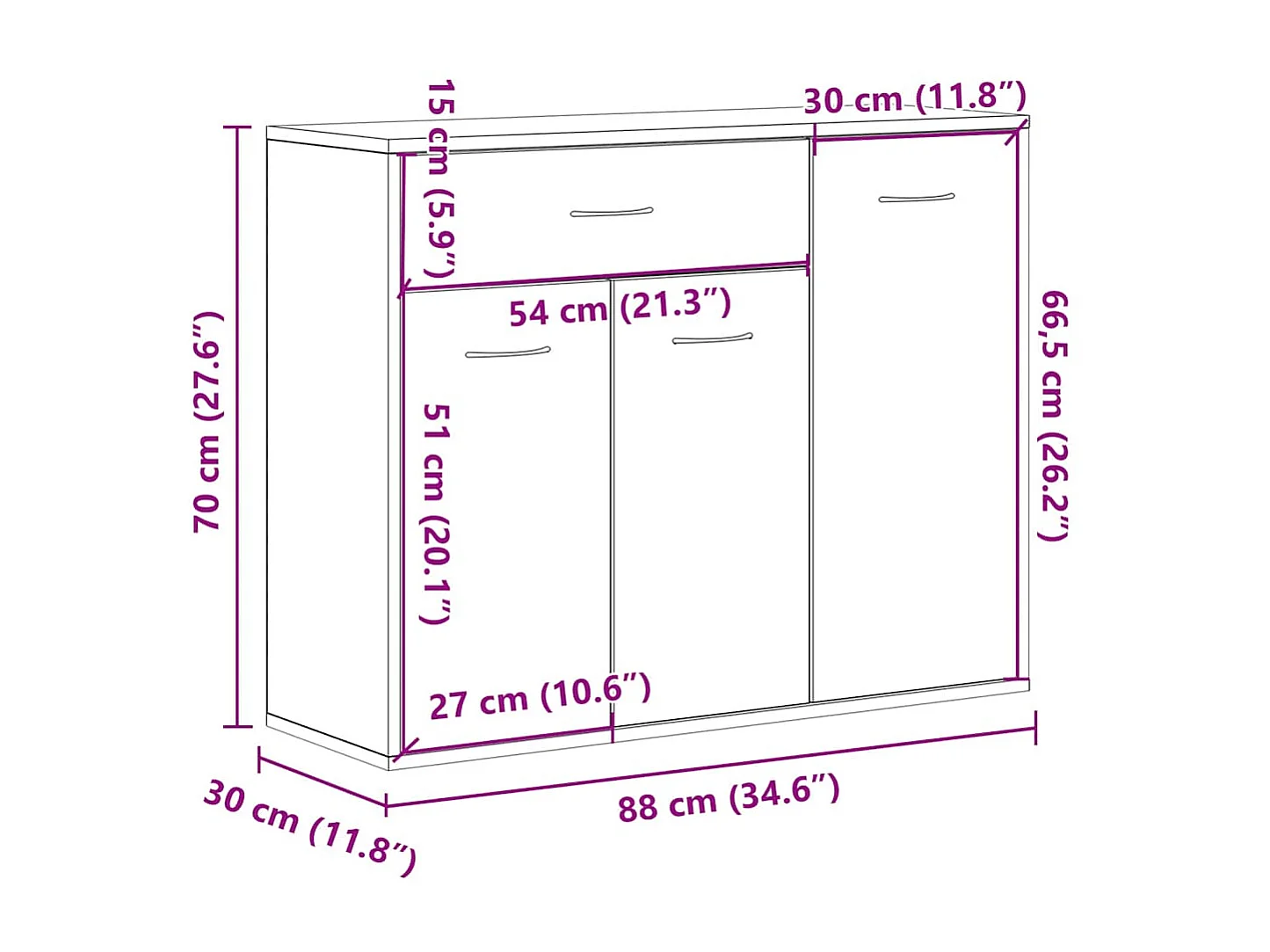 Sideboard Sonoma-Eiche 88x30x70 cm Holzwerkstoff