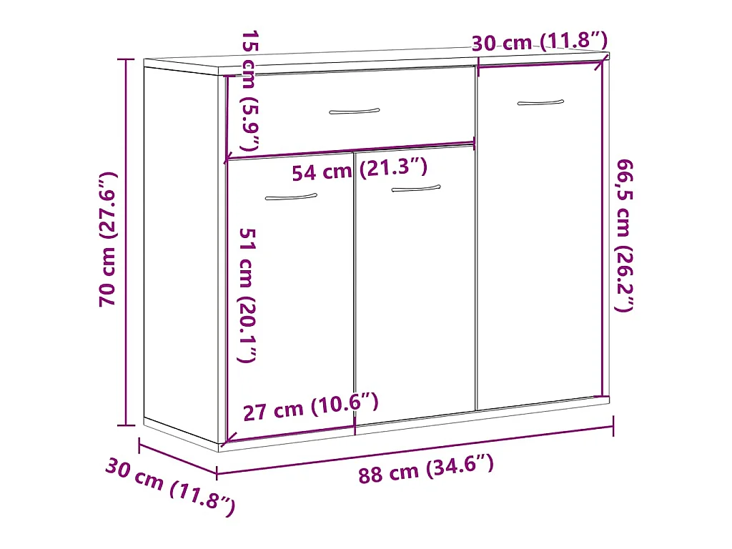 Buffet Gris béton 88x30x70 cm Bois d'ingénierie