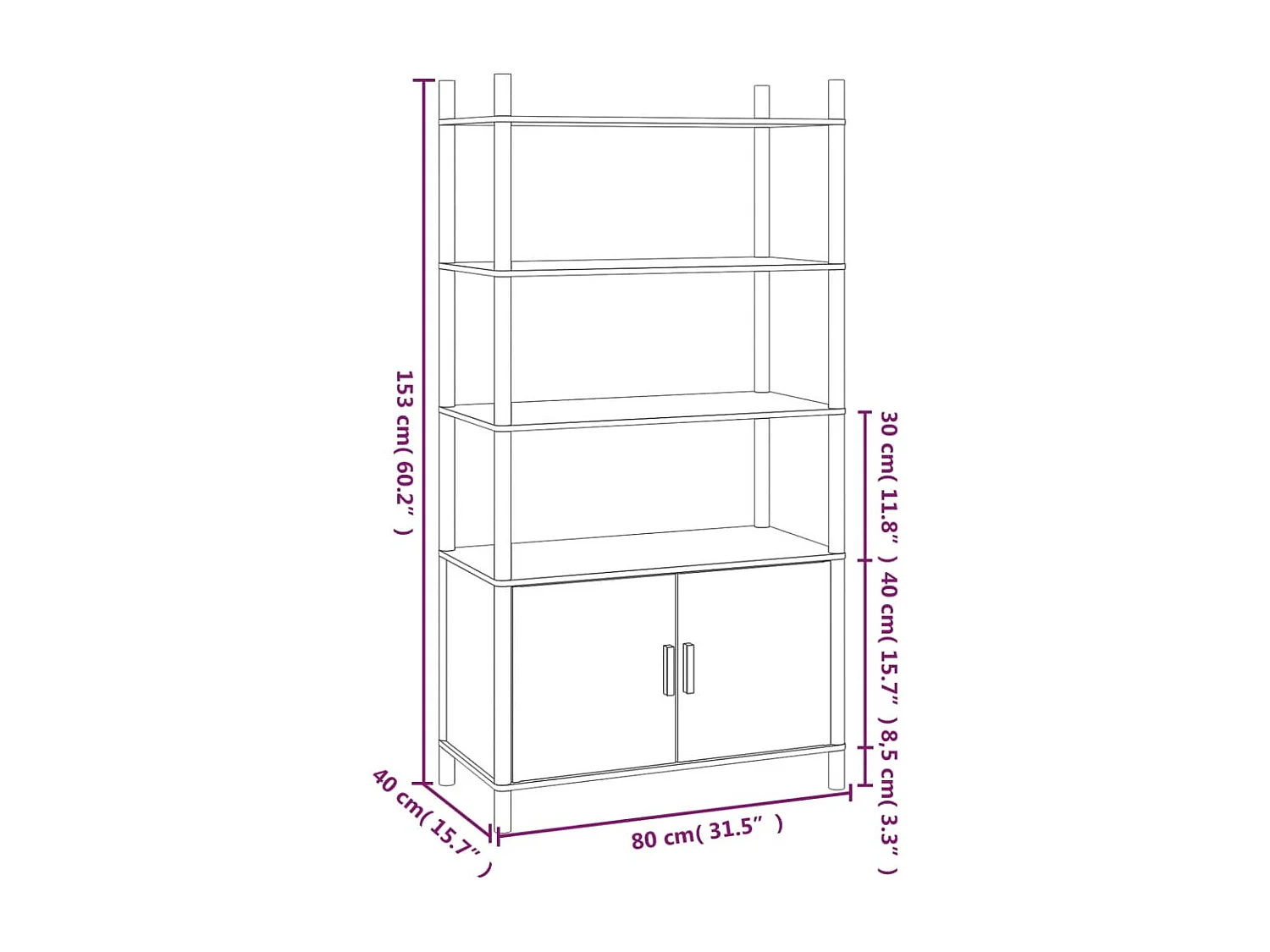 Buffet haut Blanc 80x40x153 cm Bois d'ingénierie