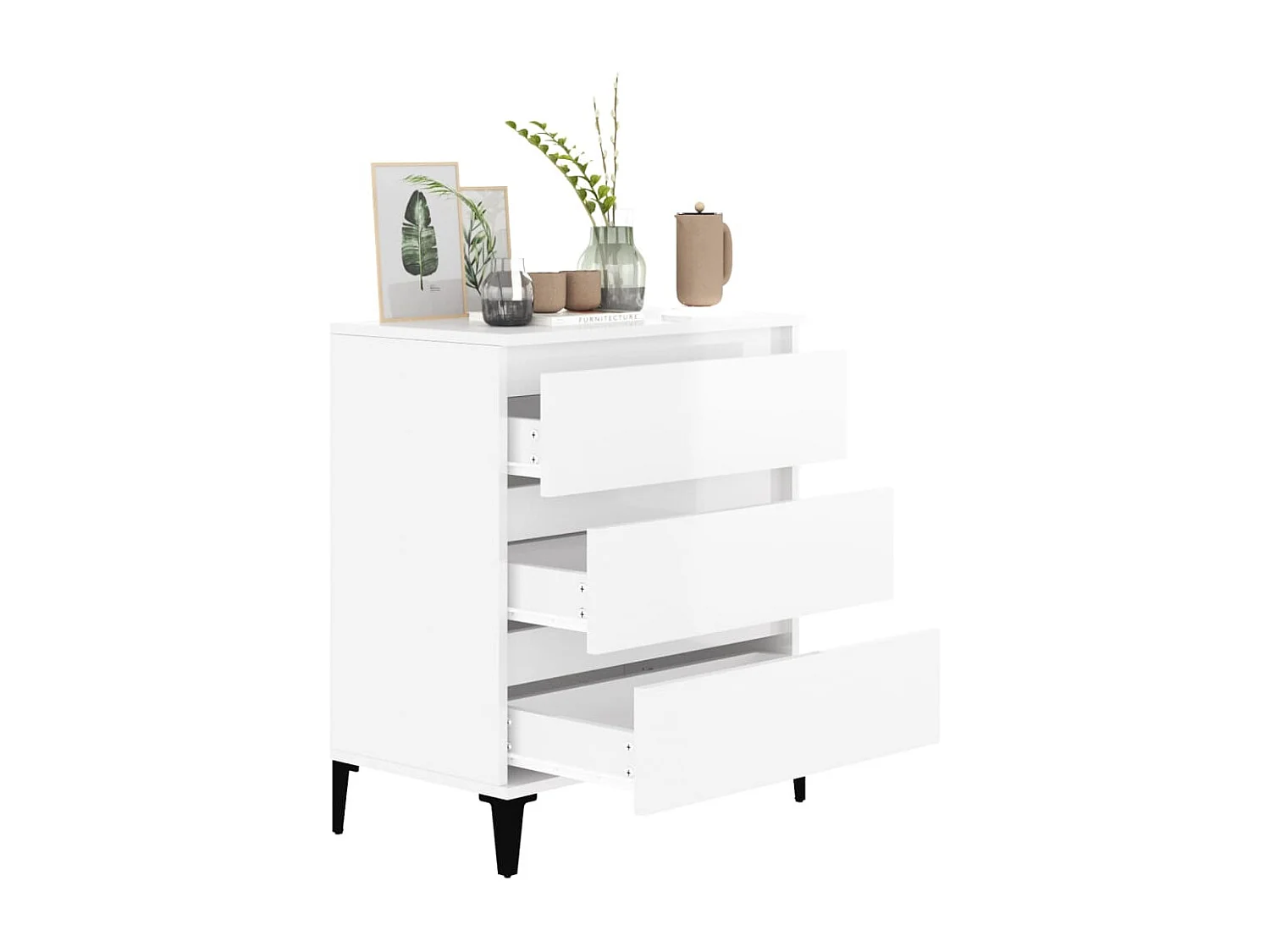 Aparador de madera contrachapada blanco brillante 60x35x70 cm