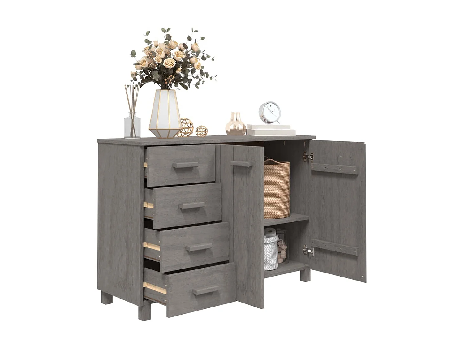 Aparador HAMAR 113x40x80 cm pinho maciço cinza-claro