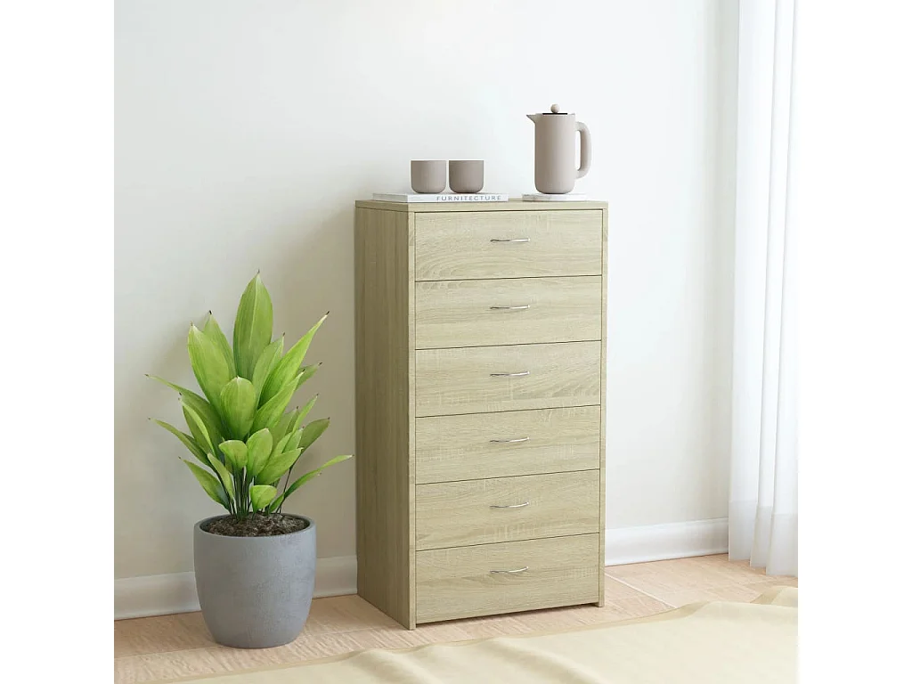 Buffet avec 6 tiroirs Chêne sonoma 50x34x96cm Bois d'ingénierie