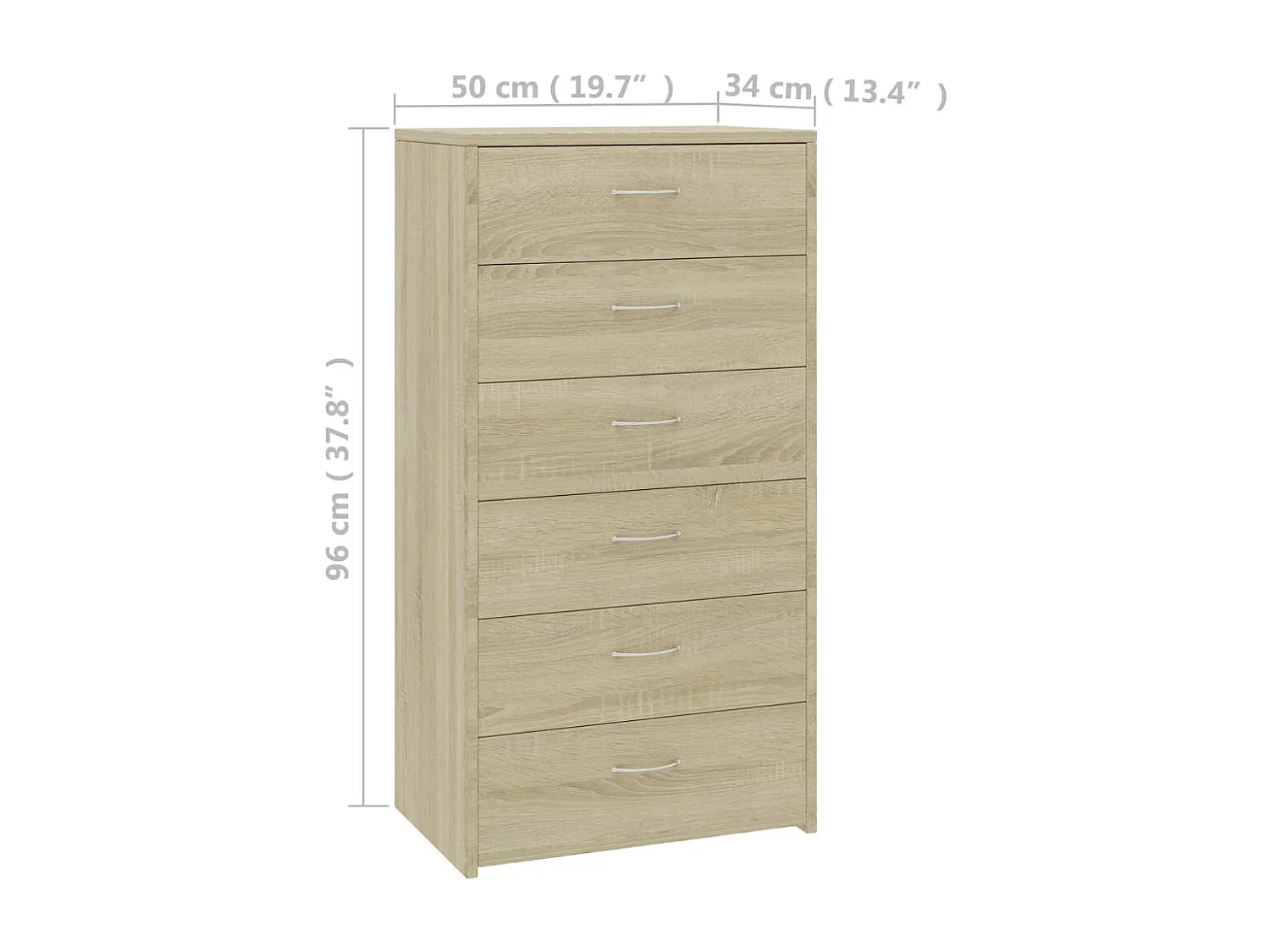 Aparador com 6 gavetas 50x34x96 cm contraplacado cor carvalho