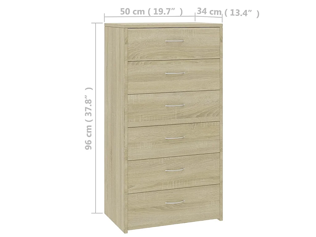 Dressoir met 6 lades 50x34x96 cm bewerkt hout sonoma eikenkleur
