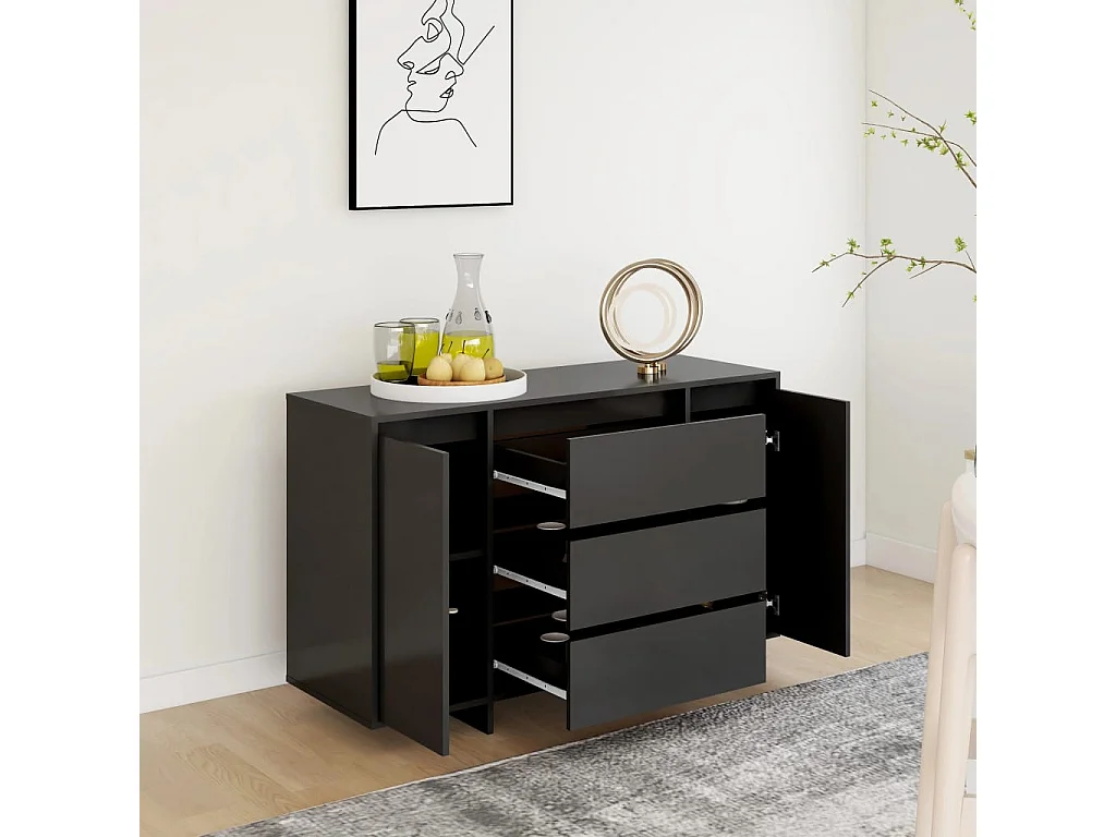 Credenza con 3 Cassetti Nera 120x41x75 cm in Truciolato