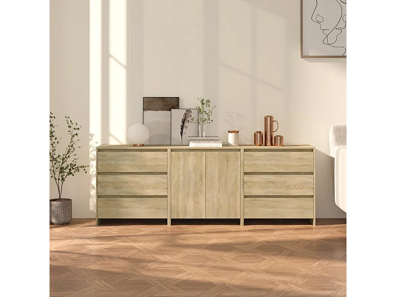 Buffets 3 pcs Chêne sonoma Bois d'ingénierie