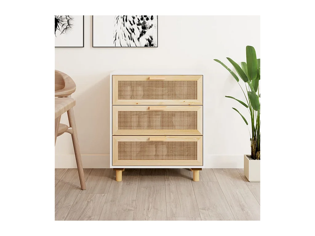 Dressoir 60x30x70 cm massief grenenhout en rattan wit