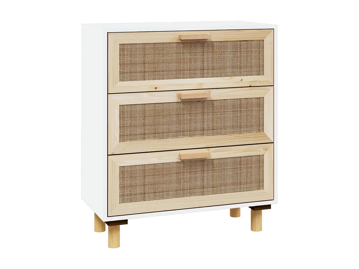 Buffet Blanc 60x30x70 cm Bois de pin massif et rotin naturel