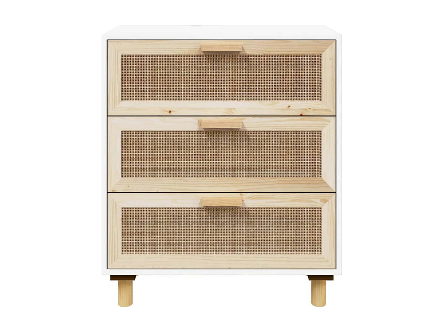 Buffet Blanc 60x30x70 cm Bois de pin massif et rotin naturel